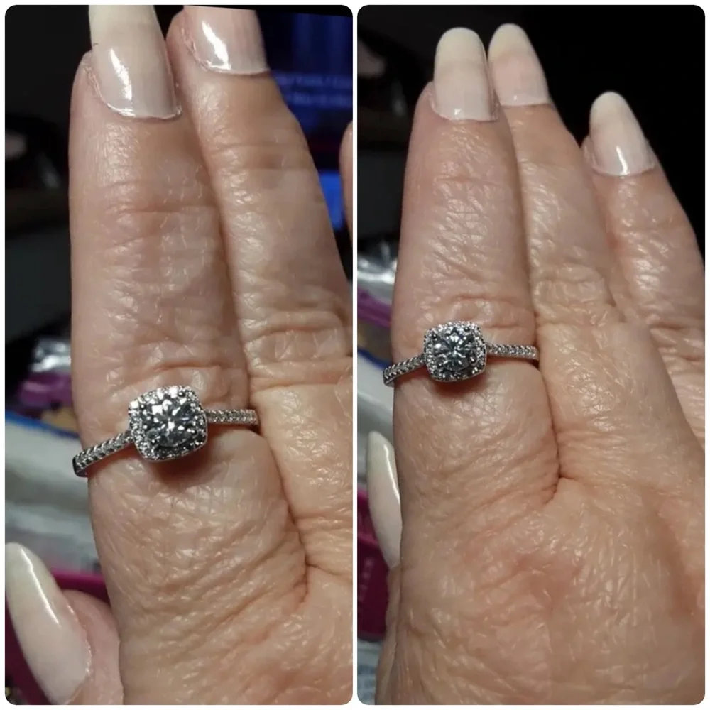 💍Beautiful Sterling Silver Classic .5C Cushion Cut Moissanite Diamond Ring.